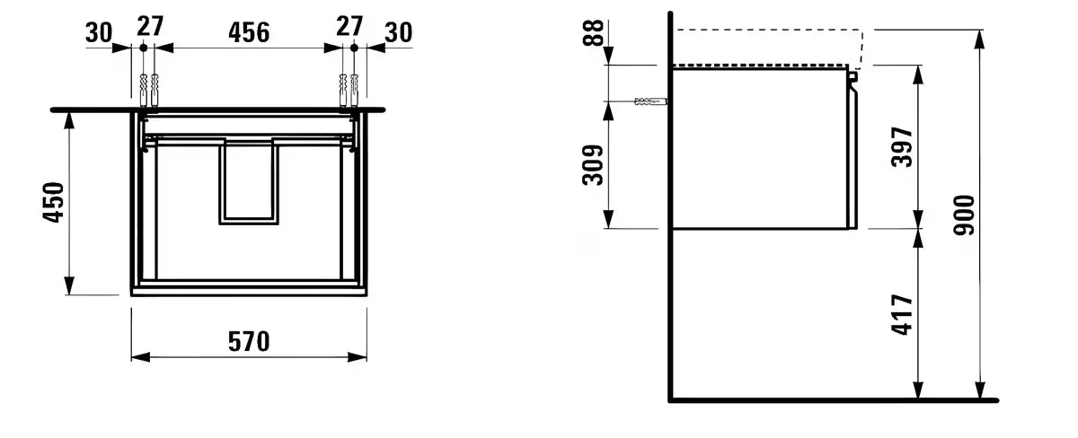 Wisząca szafka pod umywalkę Laufen Pro S biały z połyskiem 57x45x39 cm