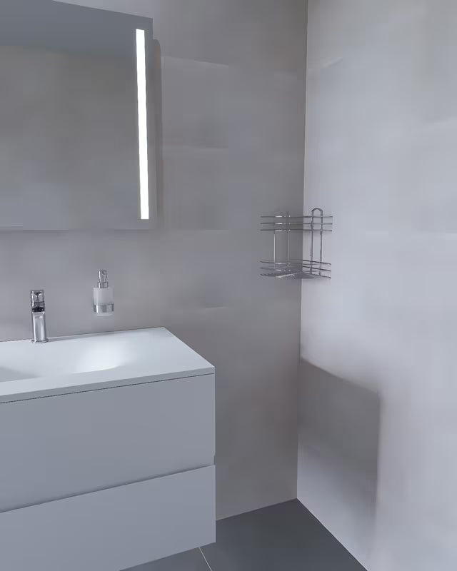 Elegancka ścienna dwupoziomowa łazienkowa półka w wykończeniu chrom.