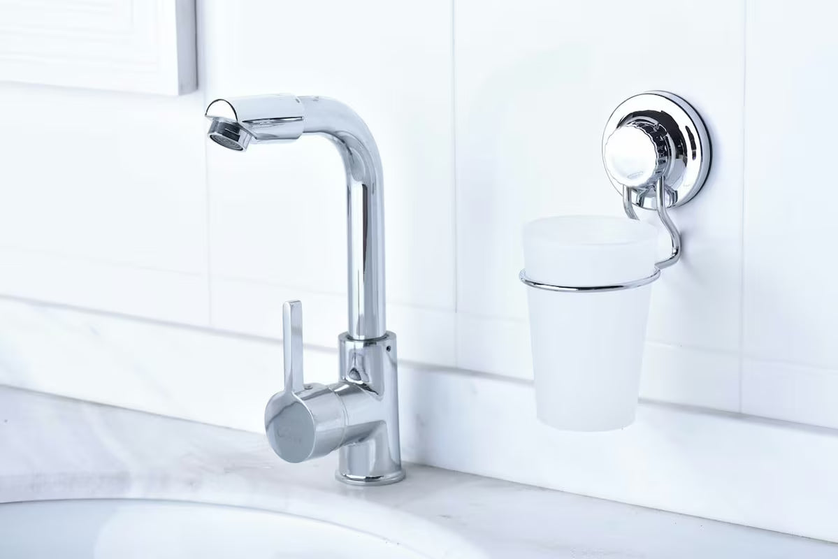 Multi Ecoloc uchwyt na szczoteczki kubek w komplecie w wykończeniu chrom z przyssawką, bez wiercenia.