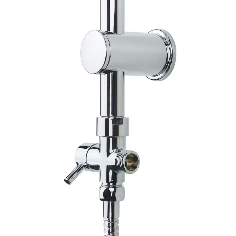 Chromowany system prysznicowy Multi z deszczownicą i słuchawką prysznicową, o kwadratowym designie