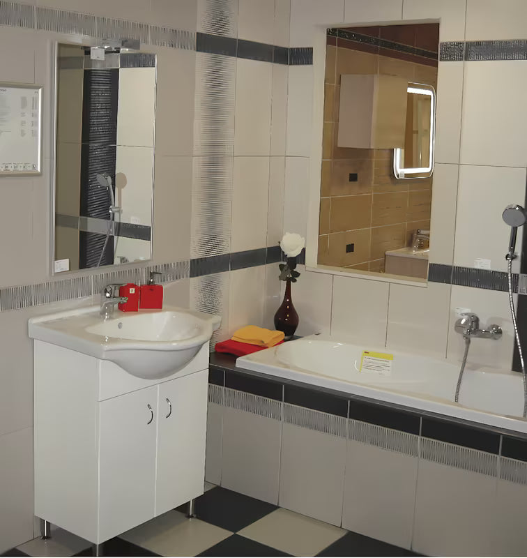 Biała szafka łazienkowa Multi Pro s z ceramiczną umywalką o szerokości 66 cm i nogami ze stali nierdzewnej
