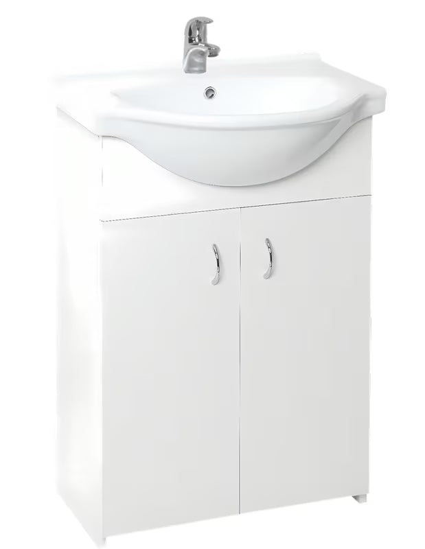 Biała szafka z umywalką ceramiczną Multi Simple w matowym laminacie