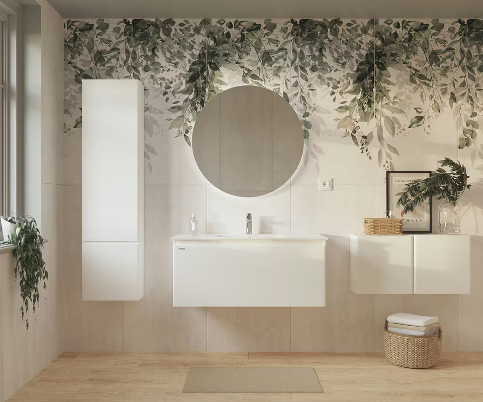 Wisząca szafka łazienkowa Naturel Ancona z ceramiczną umywalką w białym połysku