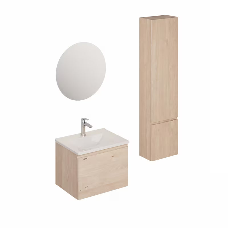 Zestaw mebli Łazienkowych Naturel Ancona w dekorze akacji z szafką, umywalką ceramiczną i lustrem LED