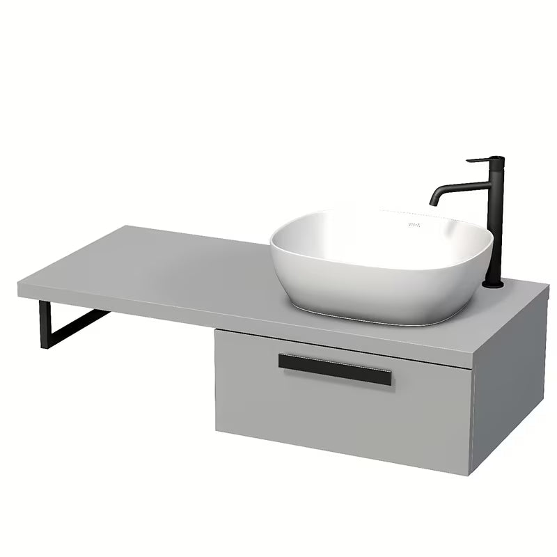 Naturel Art Deco szafka pod umywalkę z blatem w kolorze szary mat, z technologią Touch i jedną szufladą.