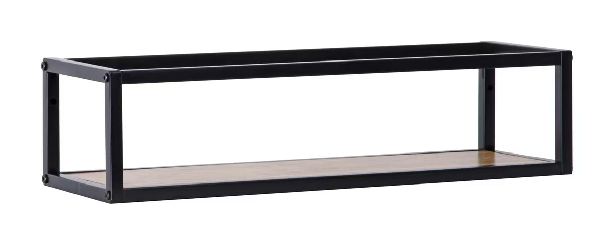 Wisząca półki Naturel Blackframe w dekorze klonu, z czarną metalową ramą i błyszczącą powierzchnią