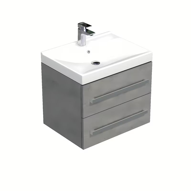 Wisząca szafka łazienkowa SAT Cube Way z umywalką ceramiczną w dekorze betonu 60x53x46 cm.