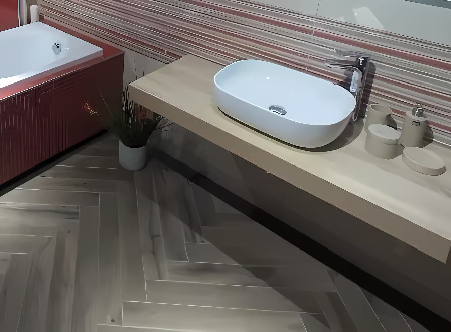 Naturel Dolce blat łazienkowy w dekorze dąb bardolino, przeznaczona do pro umywalki nablatowej.