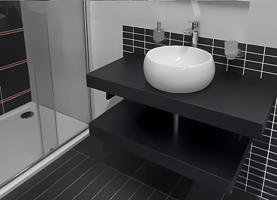 Czarna blat łazienkowy Naturel Dolce 90 x 50 x 8 cm bez wycięć pod pro syfon i baterię