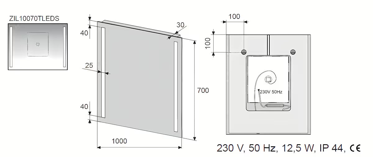 Naturel Iluxit prostokątne LUSTRO led do łazienki 100x70 cm z włącznikiem sensorowym i podgrzewaniem