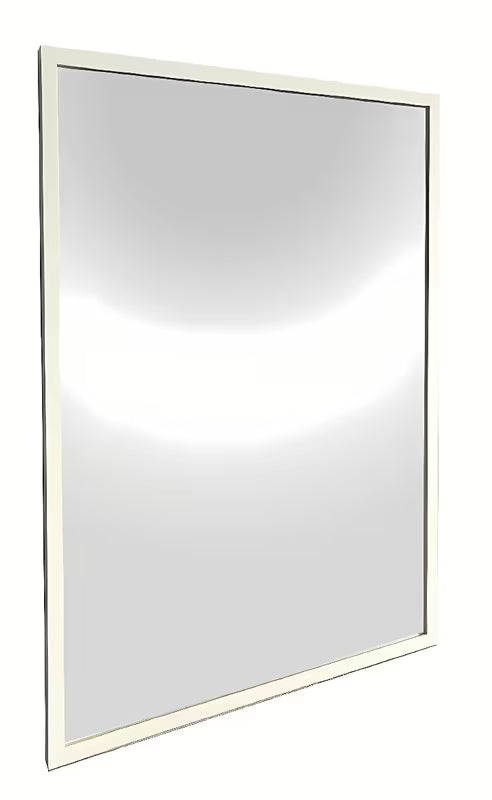 Łazienkowe lustro z białą aluminiową ramą, odpowiednie pro do montażu pionowego i poziomego, 60 x 80 cm.