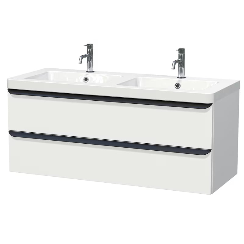 Naturel Pavia wisząca szafka z umywalką w matowej bieli z matowym czarnym uchwytem