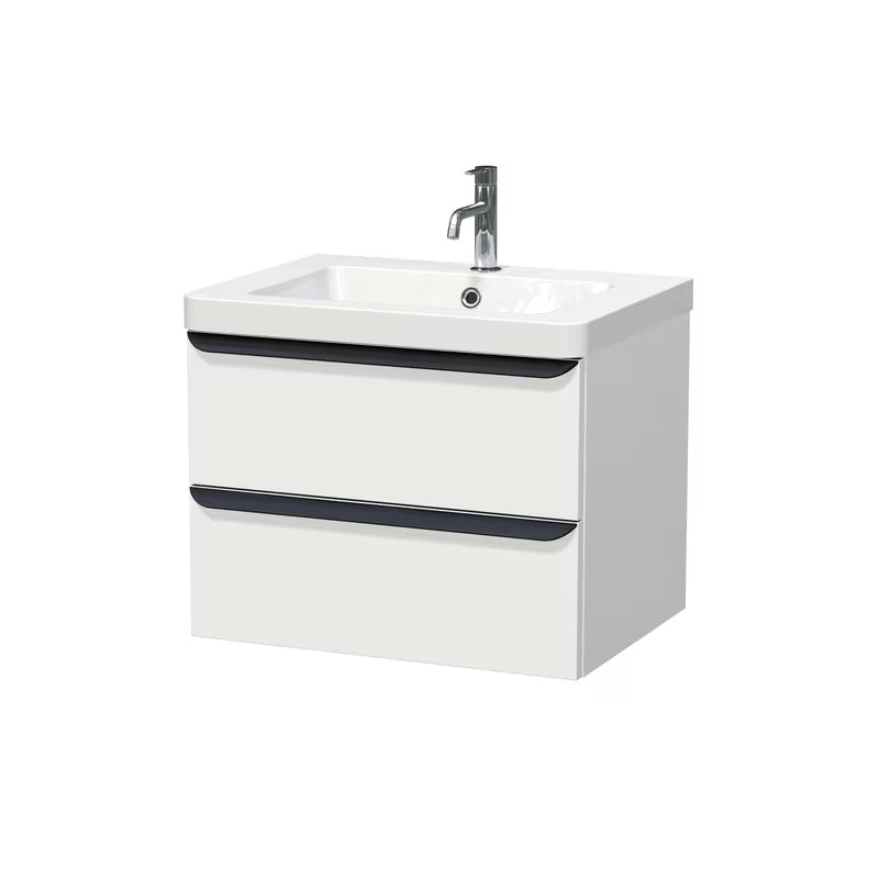 Wisząca szafka łazienkowa z umywalką Naturel Pavia w kolorze białym matowym z uchwytem czarnym matowym.