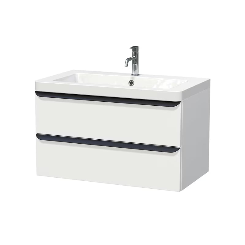 Wisząca szafka łazienkowa z umywalką Naturel Pavia w matowej bieli z matowym czarnym uchwytem