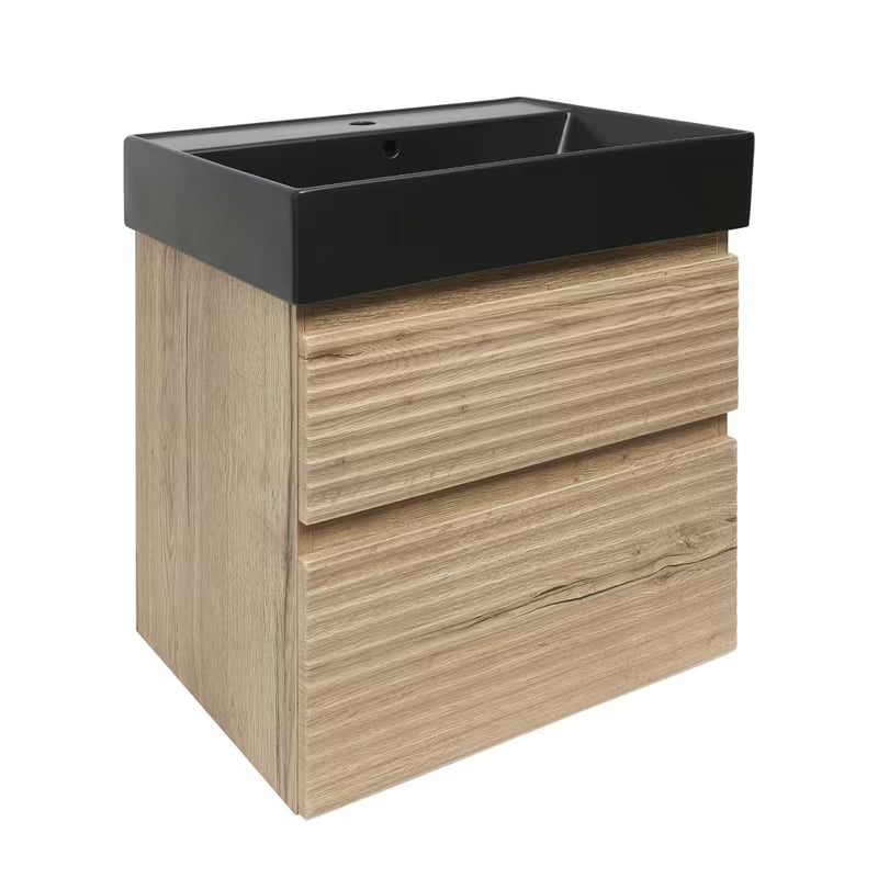 Wisząca szafka łazienkowa Naturel Savona z ceramiczną umywalką w dekorze dąb halifax