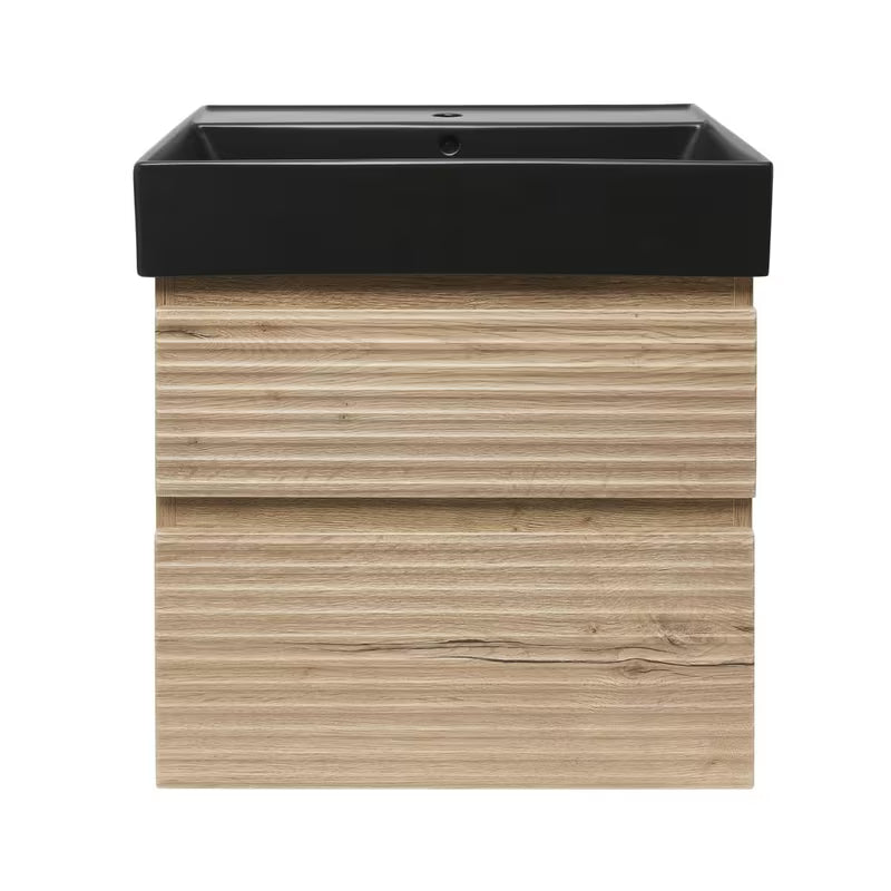 Wisząca szafka łazienkowa Naturel Savona z umywalką ceramiczną w dekorze dębu halifax