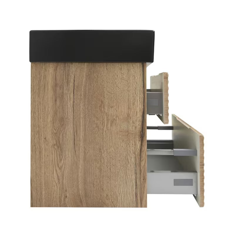 Wisząca szafka łazienkowa Naturel Savona z umywalką ceramiczną w dekorze dębu halifax