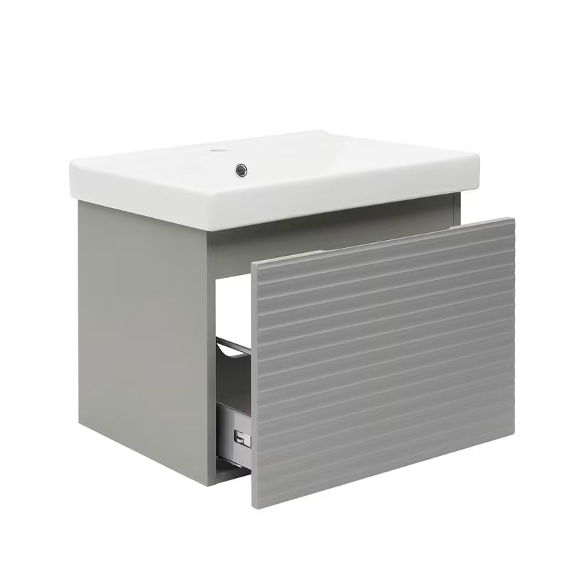 Wisząca szafka łazienkowa Naturel Savona z ceramiczną umywalką w matowym szarym kolorze