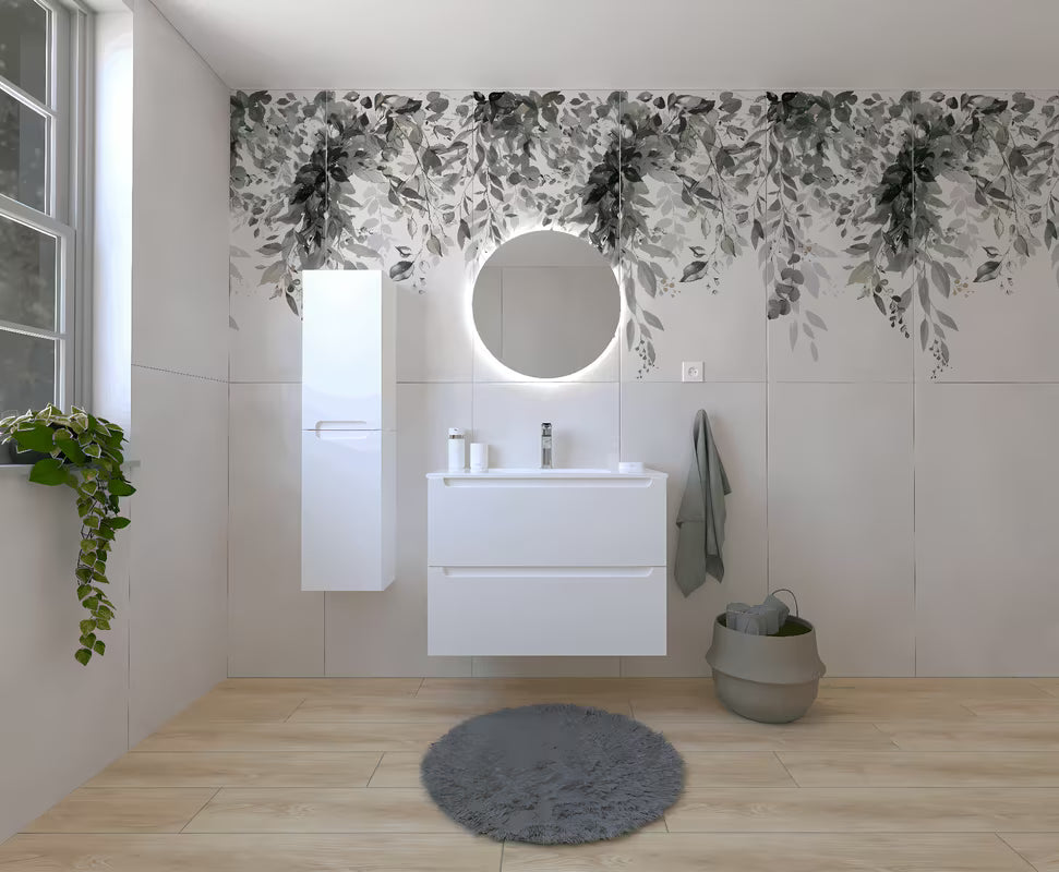 Zestaw mebli Łazienkowych Naturel Stilla w białym połysku z umywalką i lustrem z OŚWIETLENIEM led