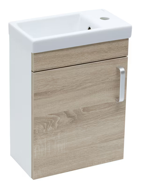 Wisząca szafka łazienkowa z umywalką ceramiczną Naturel Vario Dekor w dekorze dąb bardolino.