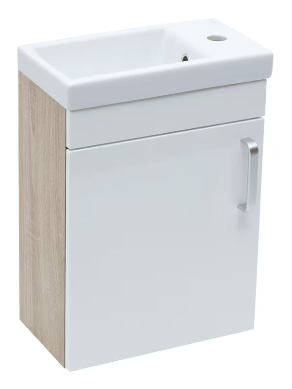 Biała wisząca szafka łazienkowa Naturel Vario Dekor z umywalką ceramiczną 40x50x22 cm