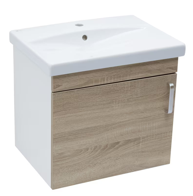 Wisząca szafka łazienkowa Naturel Vario Dekor z umywalką ceramiczną w dekorze dąb bardolino