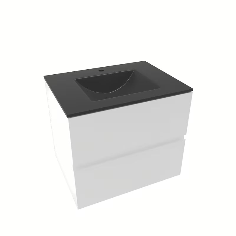 Biała wisząca szafka łazienkowa Naturel Verona z umywalką ceramiczną i systemem bezuchwytowego otwierania