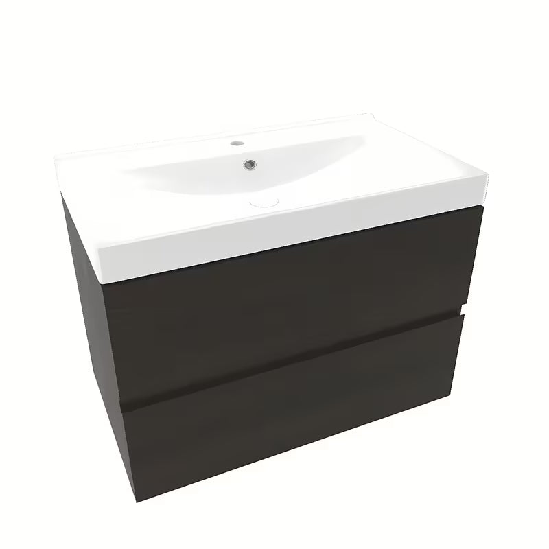 Wisząca szafka łazienkowa Naturel Verona z umywalką ceramiczną w dekorze ciemnego drewna