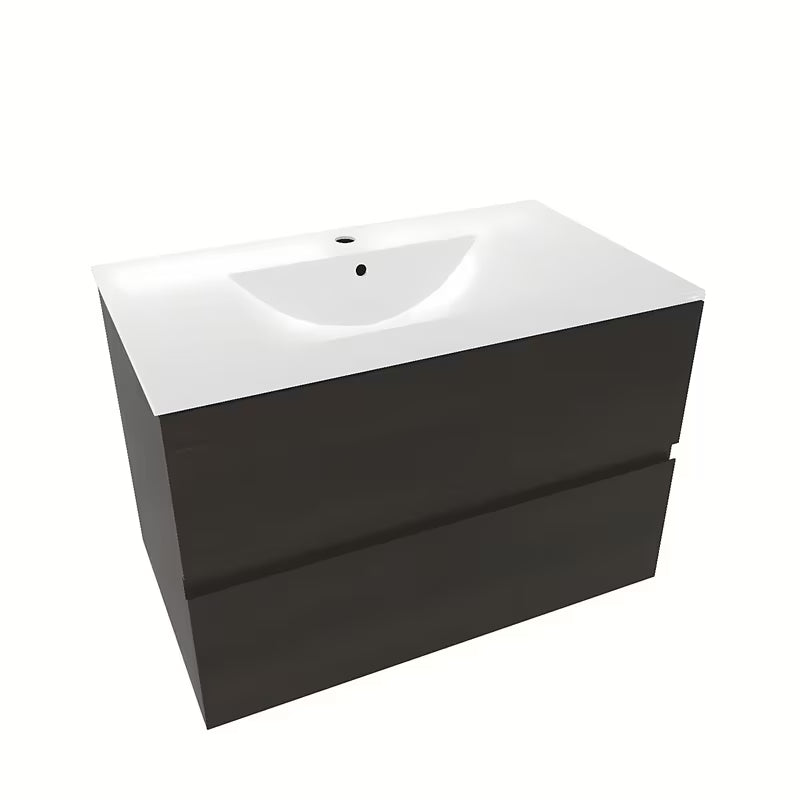 Wisząca szafka łazienkowa Naturel Verona z umywalką ceramiczną w dekorze ciemnego drewna