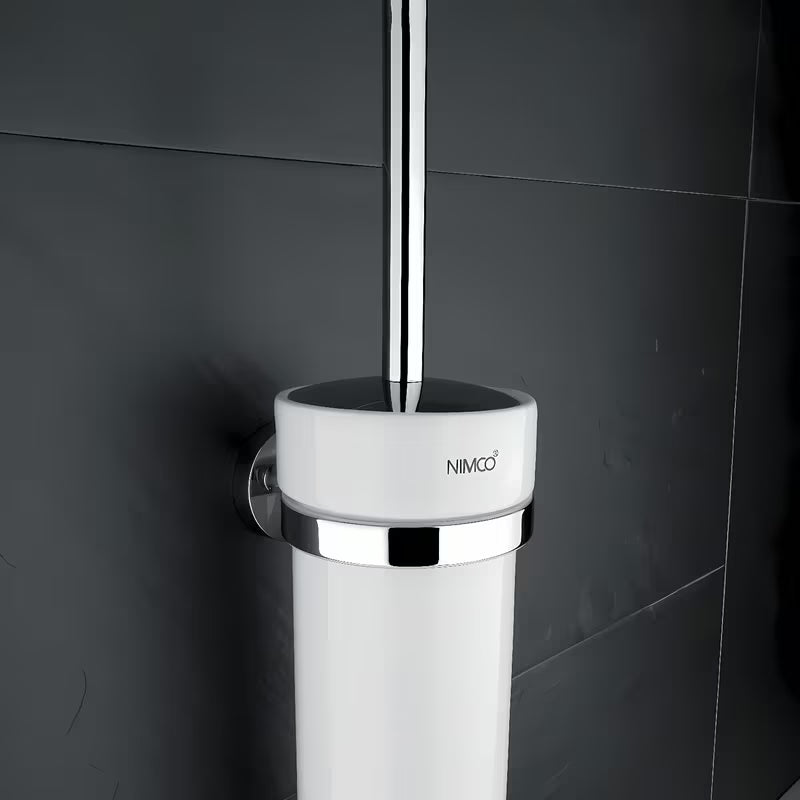 Nimco Unix SZCZOTKA do Wc w chromie z ceramicznym pojemnikiem i mosiężnym uchwytem