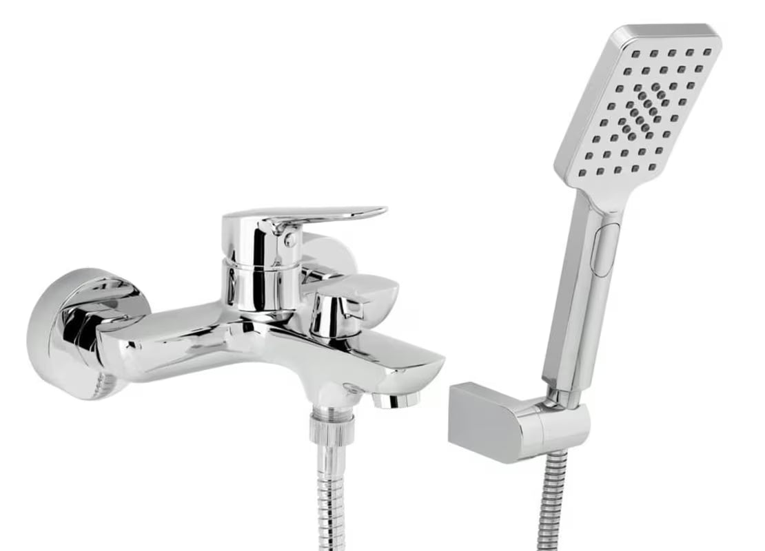 Novaservis Metalia 54 wannowa ścienna bateria w chromie ze słuchawką prysznicową i wężem prysznicowym