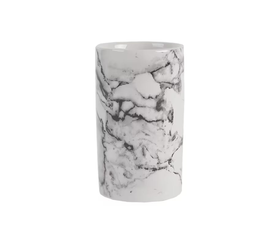 Ceramiczny łazienkowy pojemnik Optima Marmo z imitacją marmuru.
