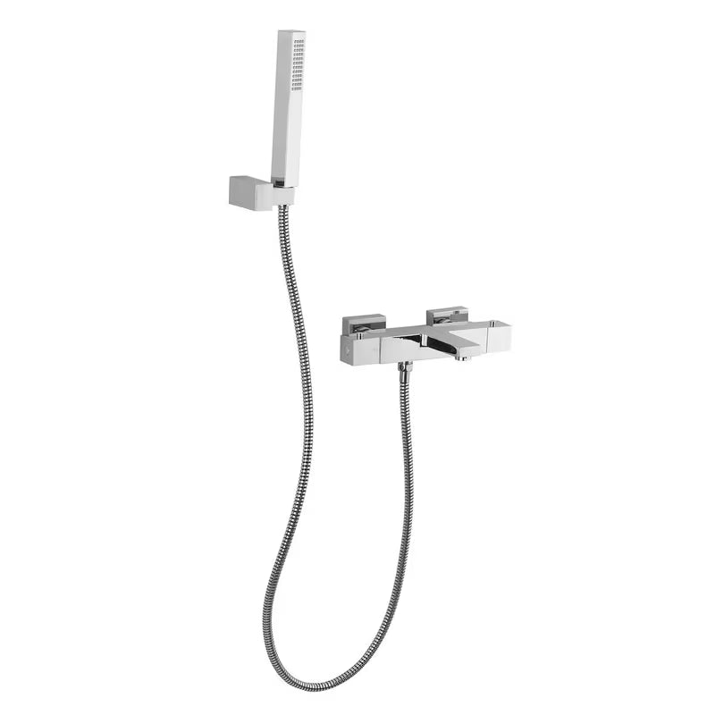 Optima Chrome termostatyczna bateria wannowa w chromie z zestawem prysznicowym o kwadratowym designie