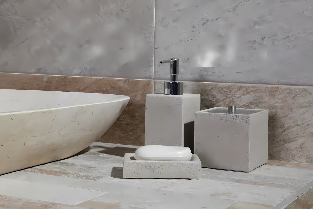 Wolnostojący mydelniczka Optima Supera z polyresinu w dekorze light-limestone