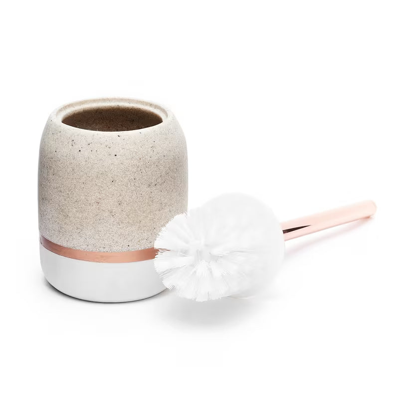 Wolnostojący SZCZOTKA do Wc Optima Tera w dekorze light-limestone z uchwytem w kolorze rose gold.