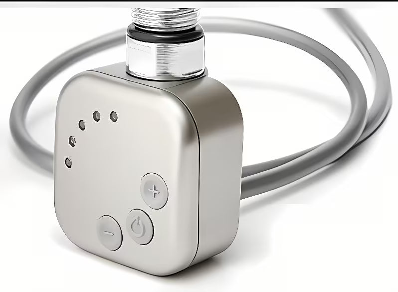 Elektryczna grzałka elektryczna do grzejnika P.M.H. Chrome-matt w metalicznym srebrnym wykończeniu z termostatem