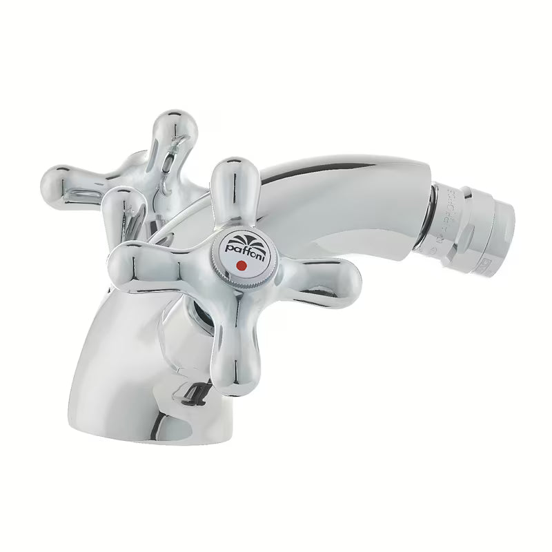 Chromowana bateria z kurkami bateria bidetowa Paffoni Ricordi w designie retro z odpływem
