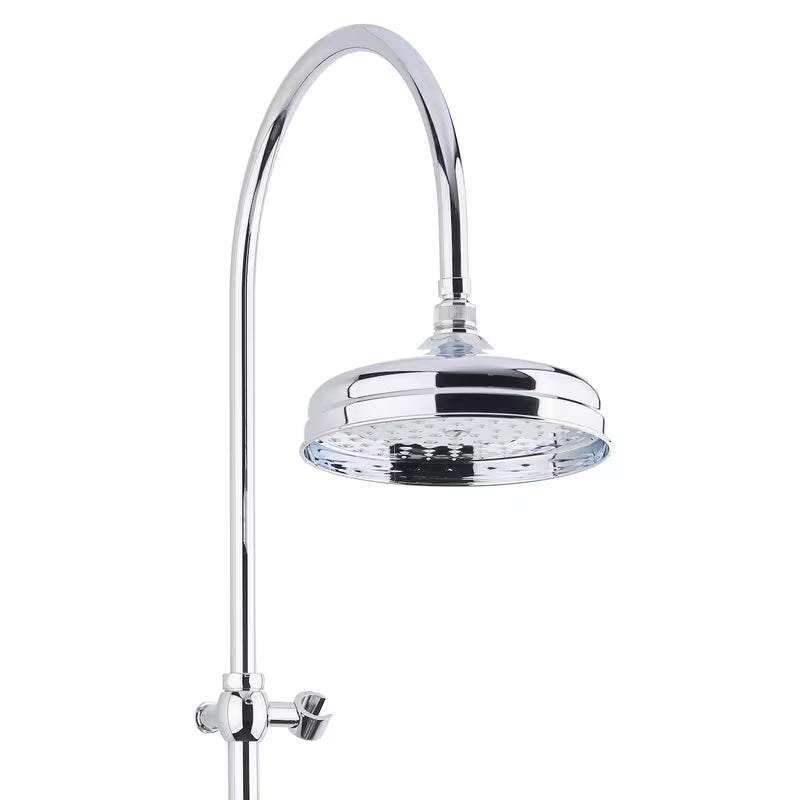 Metalowy system prysznicowy Paffoni Ricordi w designie retro z deszczownicą i słuchawką prysznicową w wykończeniu chrome.