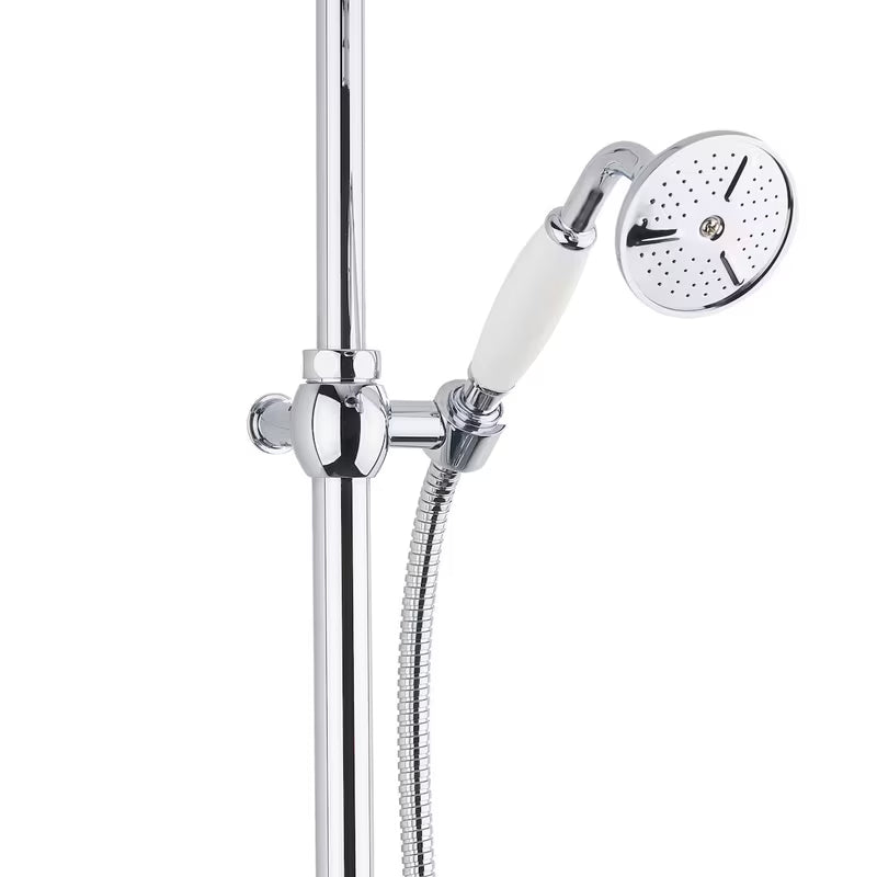 Metalowy system prysznicowy Paffoni Ricordi w designie retro z deszczownicą i słuchawką prysznicową w wykończeniu chrome.