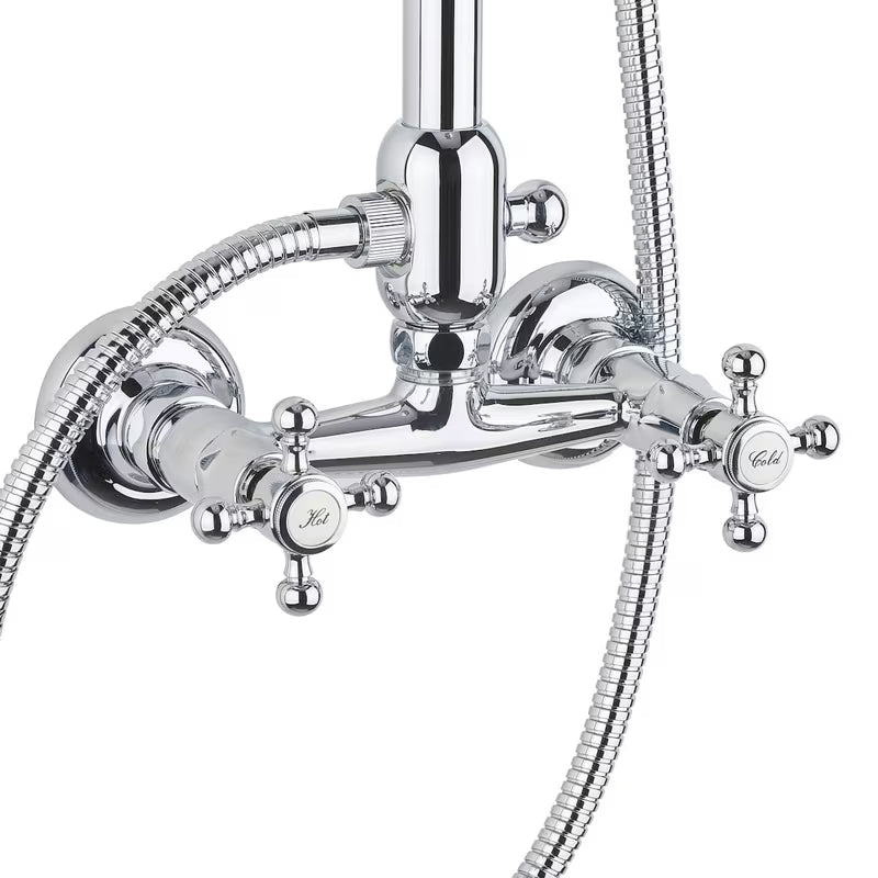 Metalowy system prysznicowy Paffoni Ricordi w designie retro z deszczownicą i słuchawką prysznicową w wykończeniu chrome.