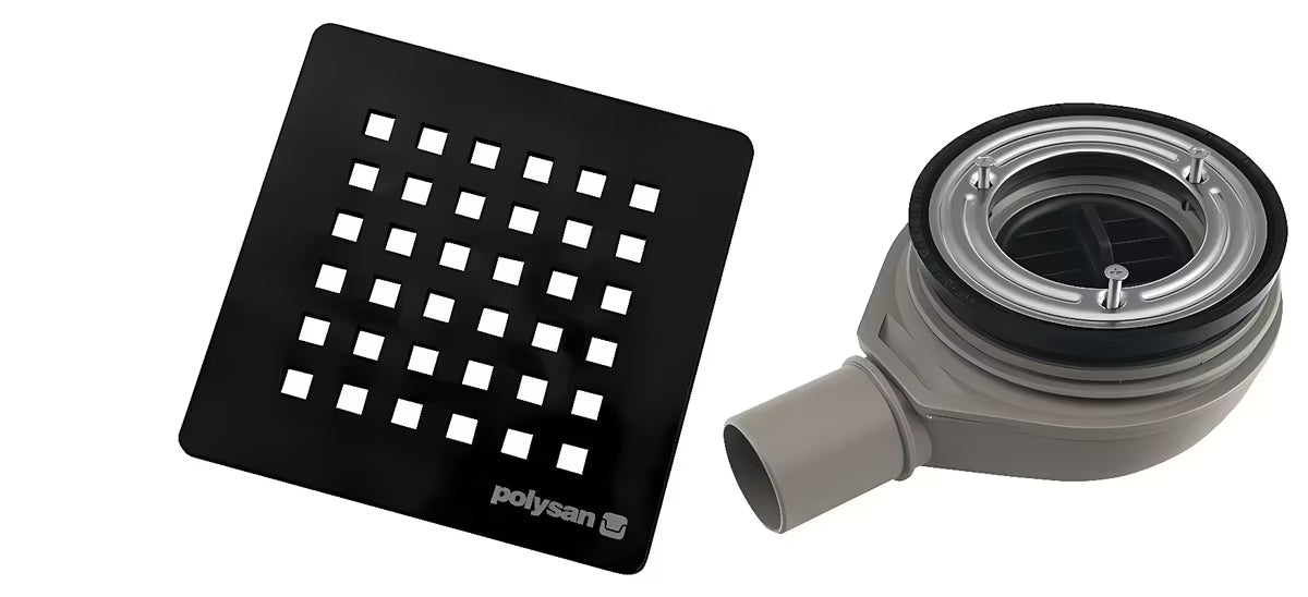 Polysan Flexia syfon do brodzika z czarną osłoną ze stali nierdzewnej pro otwór odpływowy 90 mm