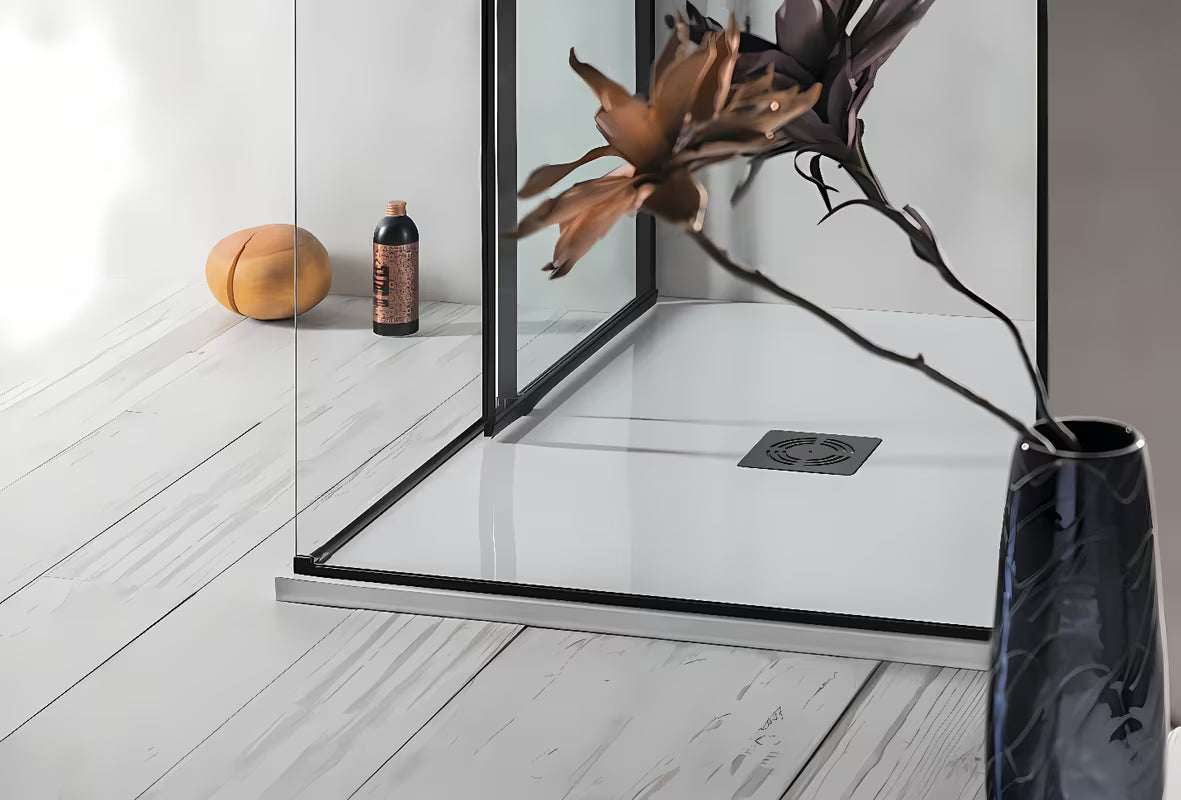 Biały brodzik prysznicowy prostokątny Polysan Flexia z lanego marmuru 120x100 cm.