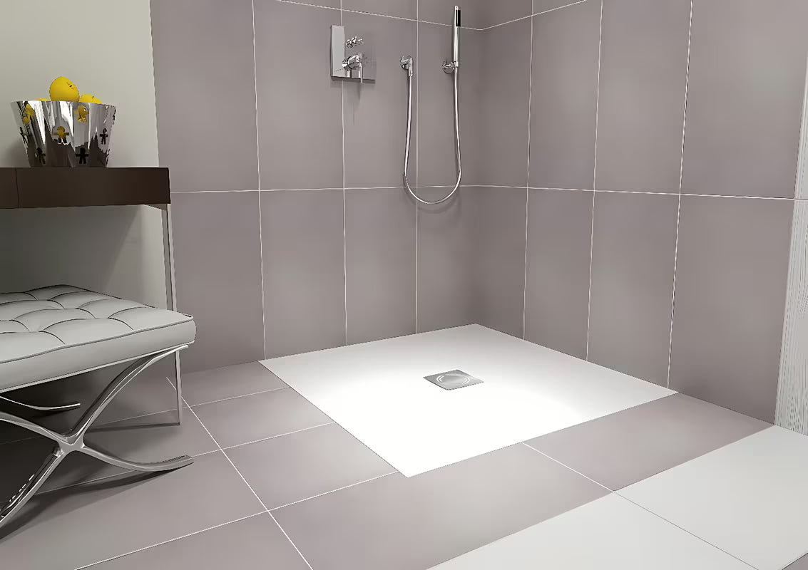 Biały brodzik prysznicowy prostokątny Polysan Flexia 110x100 cm z lanego marmuru.