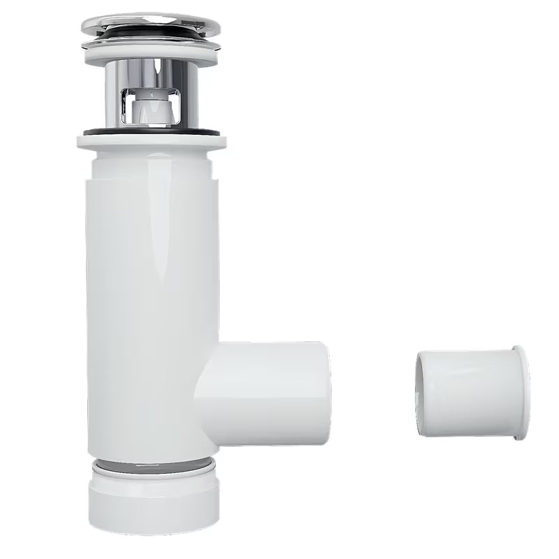 Syfon Prevex Chrome EasyClean z odpływem click-clack pro do umywalki, łatwy do czyszczenia od góry.