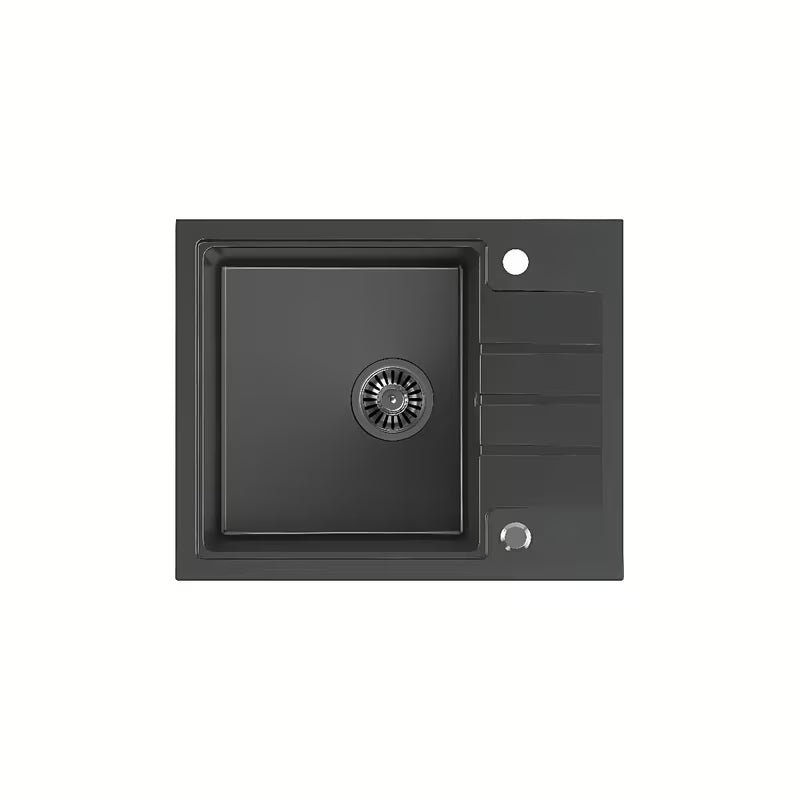 Czarny granitowy zlewozmywak kuchenny zlewozmywak jednokomorowy z ociekaczem pro montaż na blat roboczy Quadron Peter