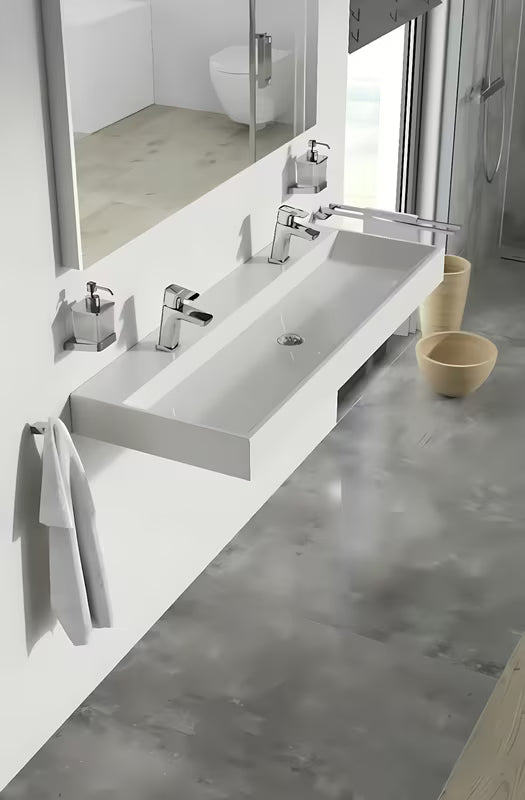 Biała wiszące umywalka meblowa Ravak Natural Duo 120x45 cm z lanego marmuru bez przelewu