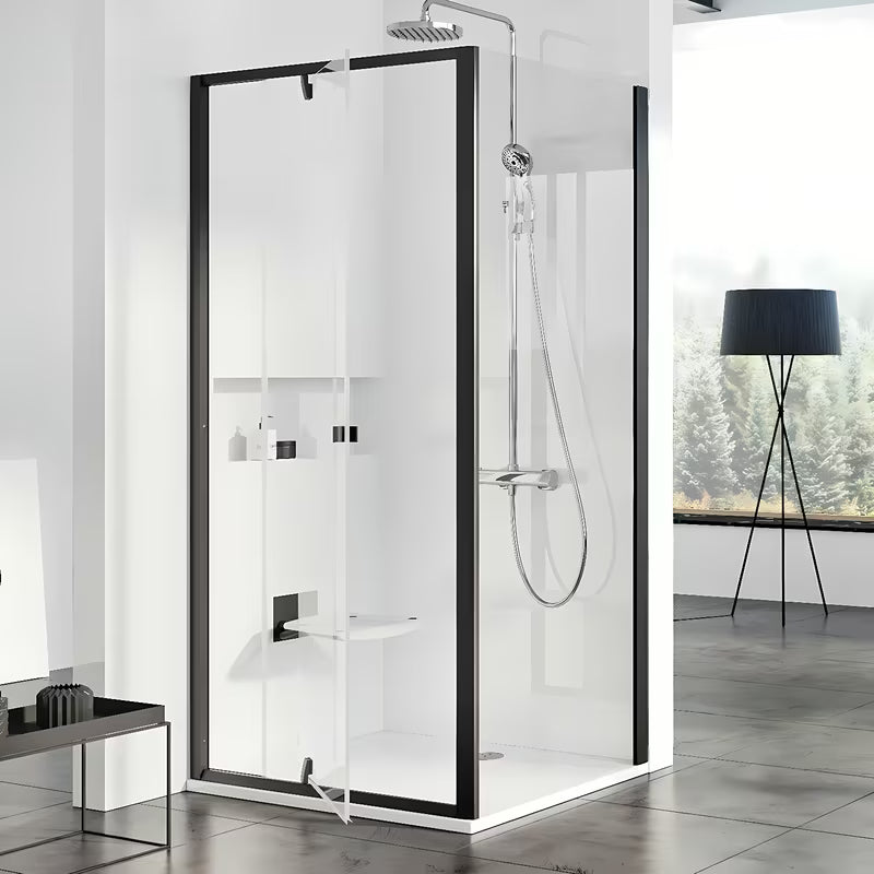 Ravak Pivot ścianka boczna do drzwi prysznicowych 90 cm, czarna rama, szkło przezroczyste