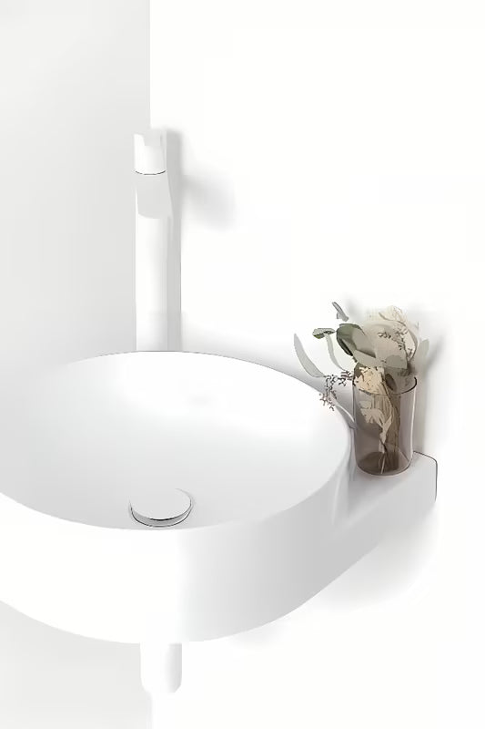 Biała ceramiczna umywalka wpuszczana w blat Ravak Yard 45x45 cm z wpuszczoną półką