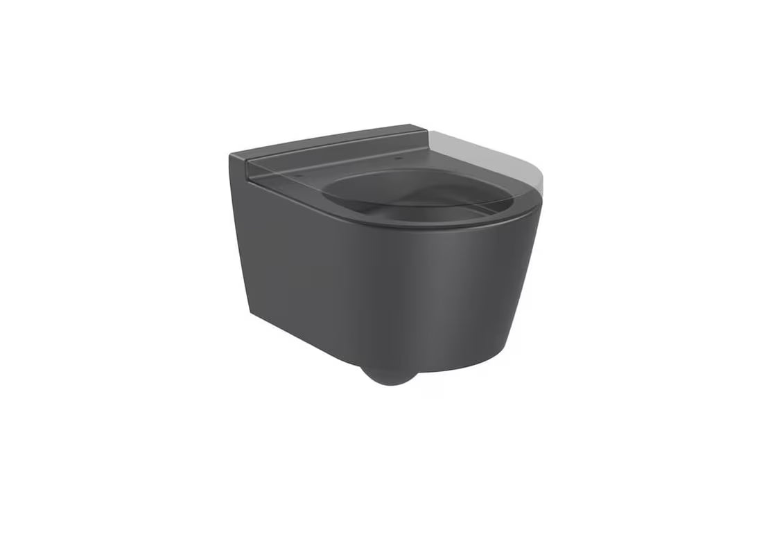 Miska WC Wisząca Roca Inspira w matowym kolorze onyks z bezkołnierzową miską Rimless i ukrytym mocowaniem.