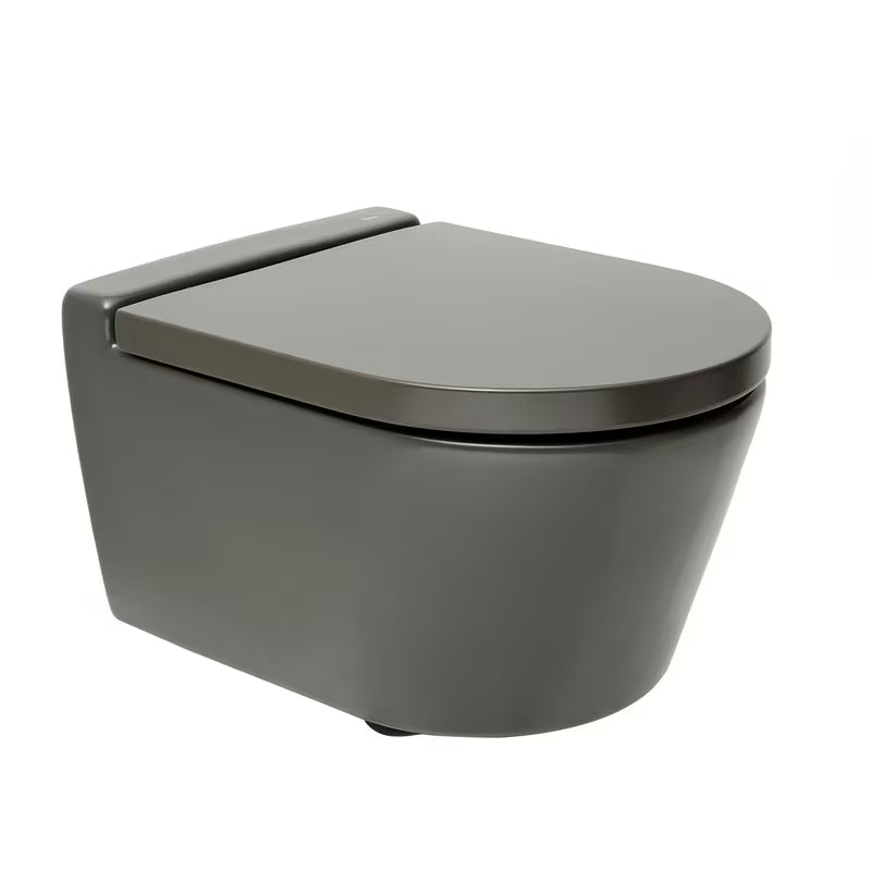 Miska WC Wisząca Roca Inspira w matowym kolorze onyks z bezkołnierzową miską Rimless i ukrytym mocowaniem.